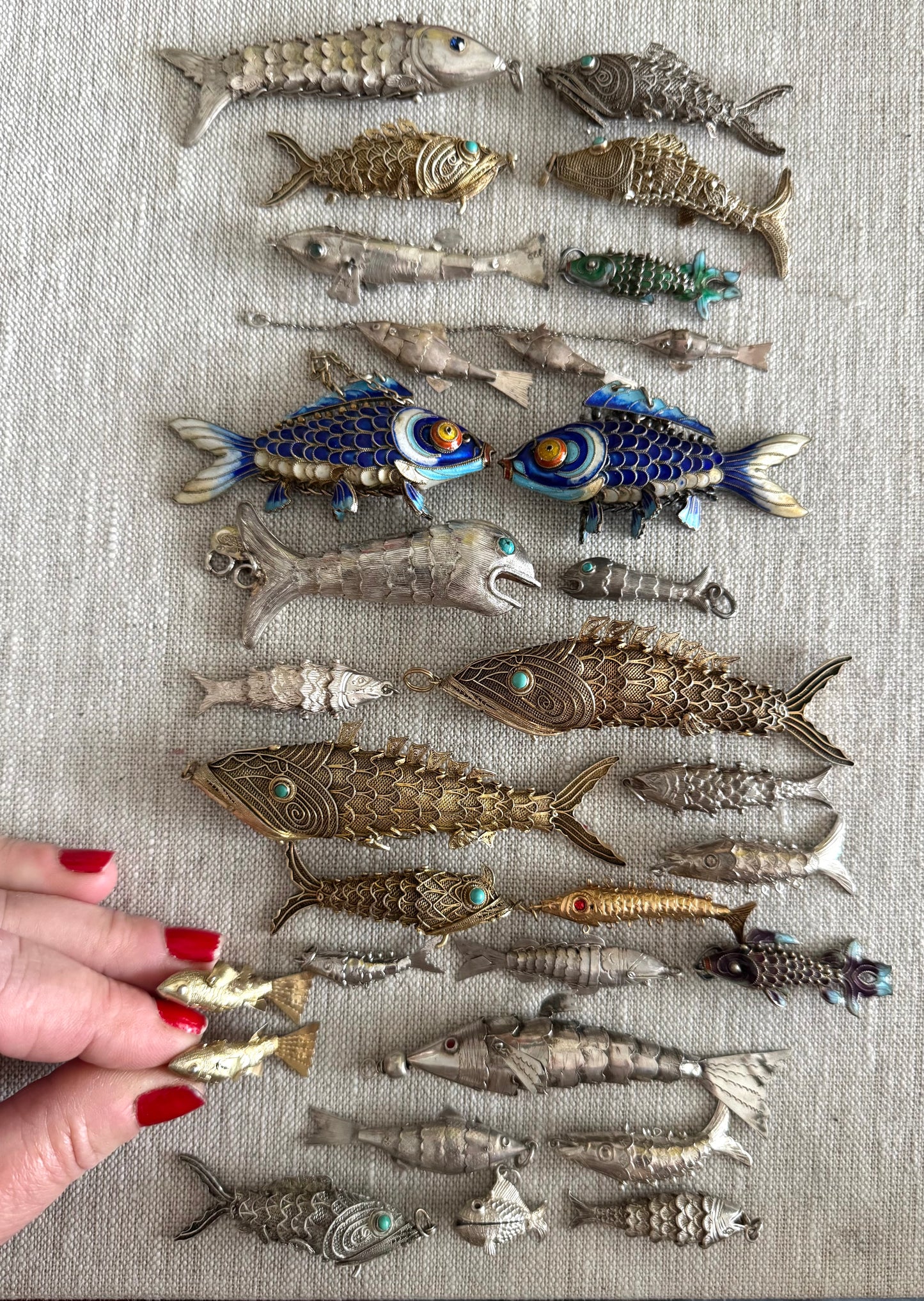 Large Primitive Vintage Sterling Silver Articulated Fish