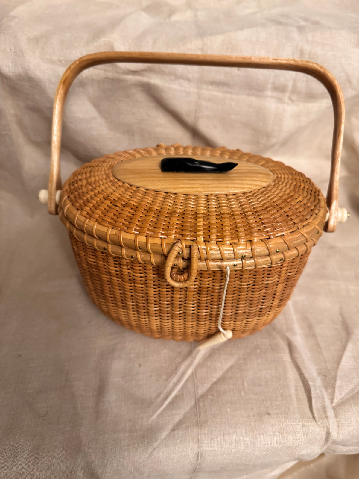 Large Oval Basket with Black Whale