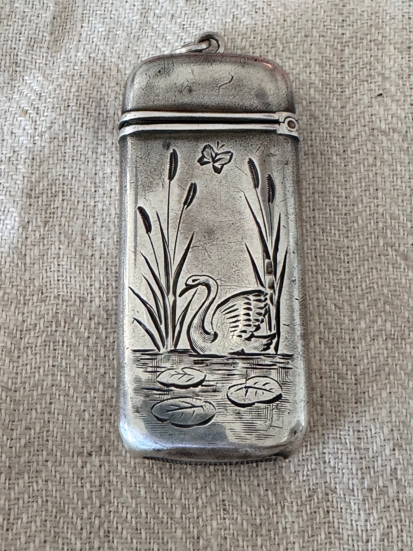Elongated Engraved Silver Match Safe