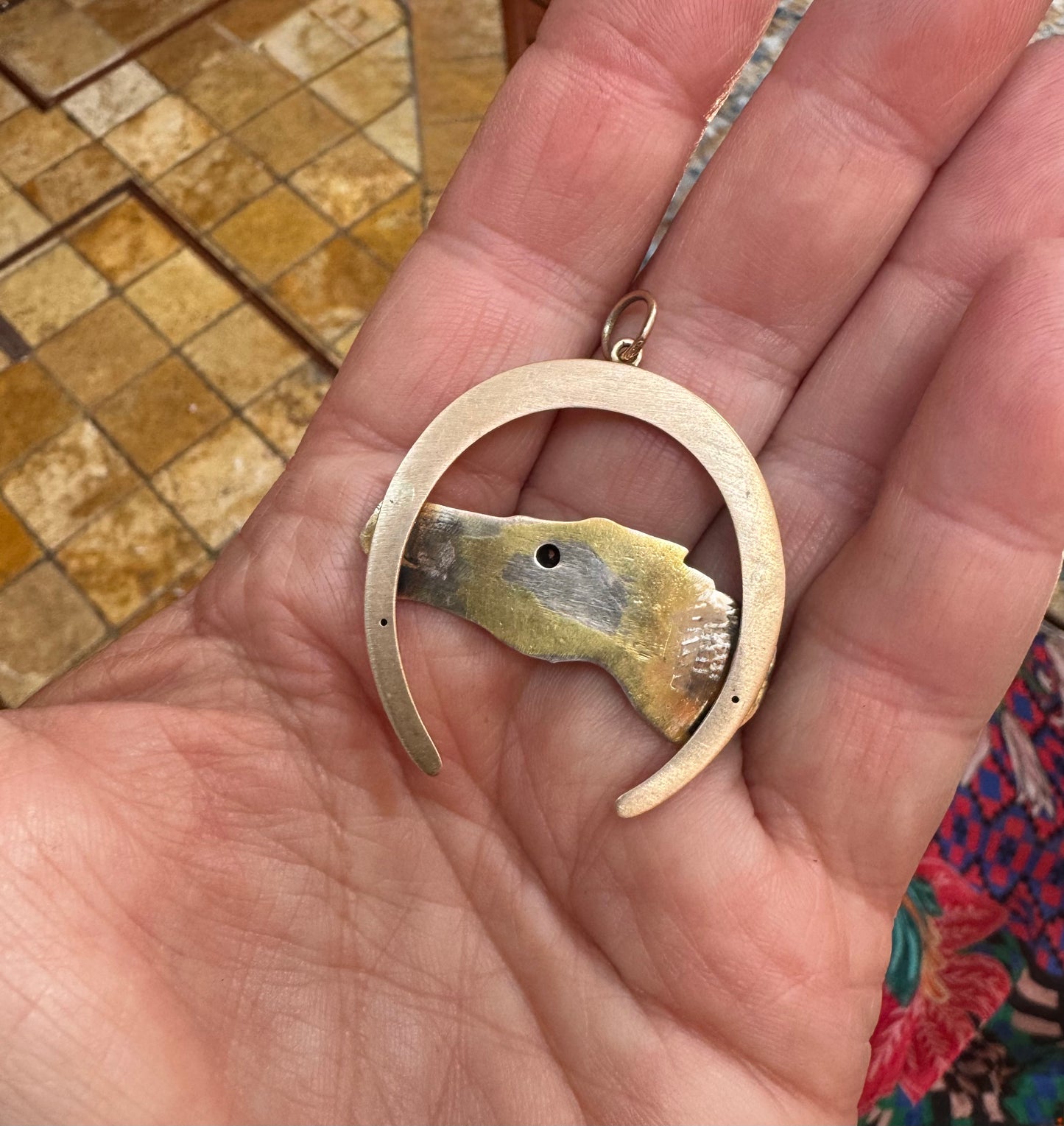 14k Gold Horse and Horseshoe Pendant