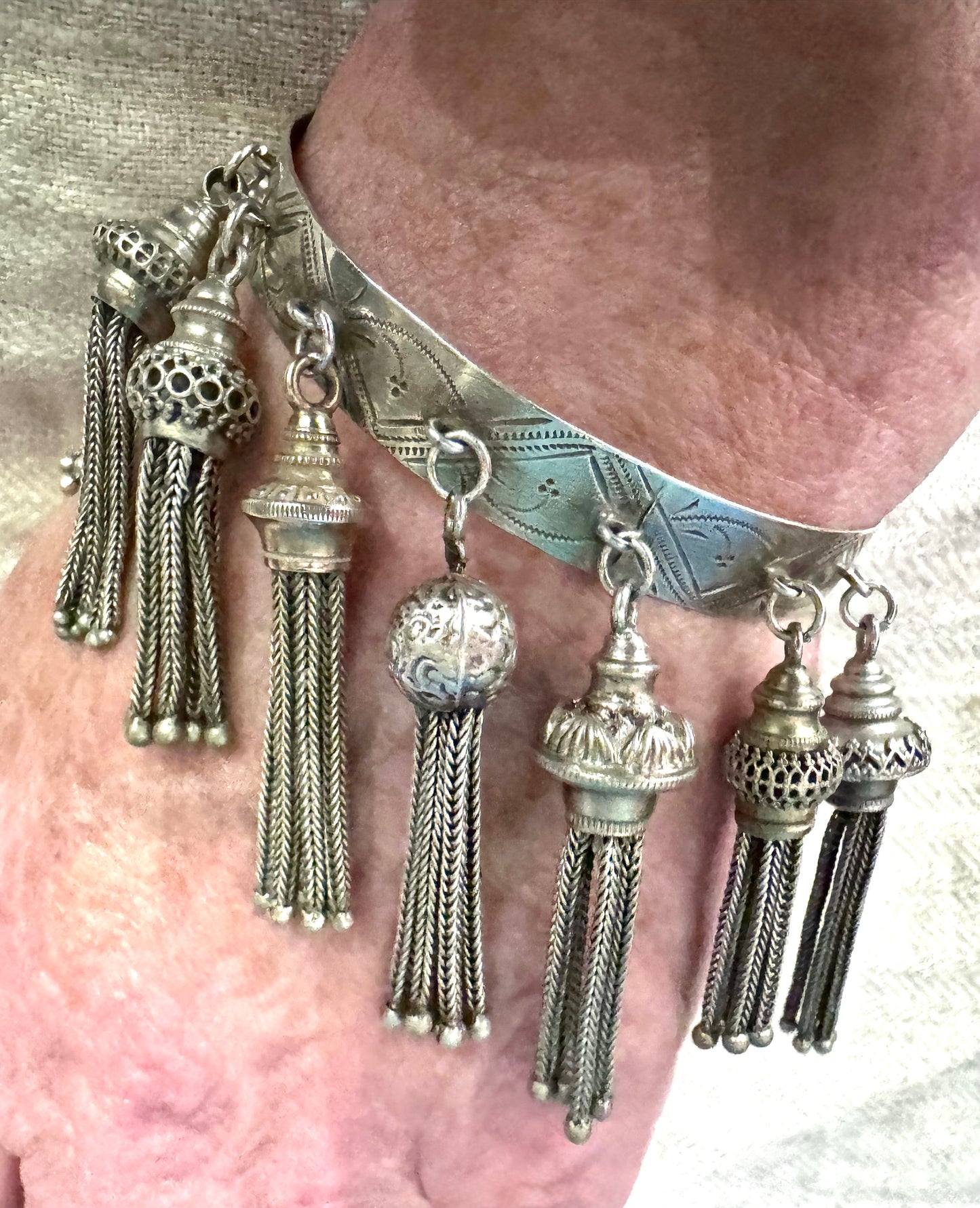 spectacular antique English castle bangle spectacular antique English tassel bangle