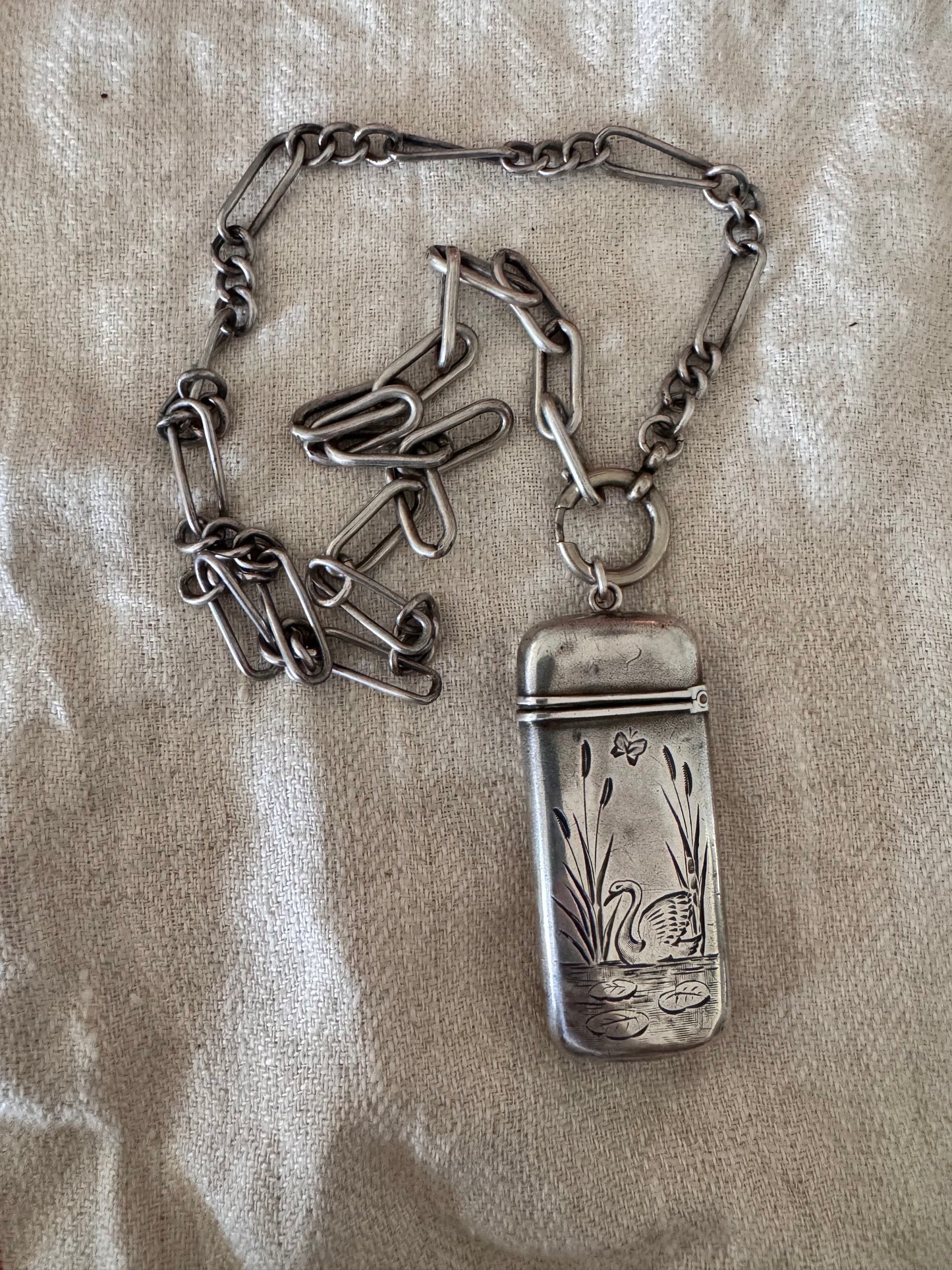 Elongated Engraved Silver Match Safe