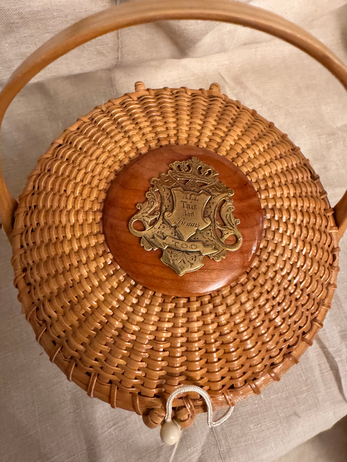 Medium Round Basket with Bronze Plaque with Inscription