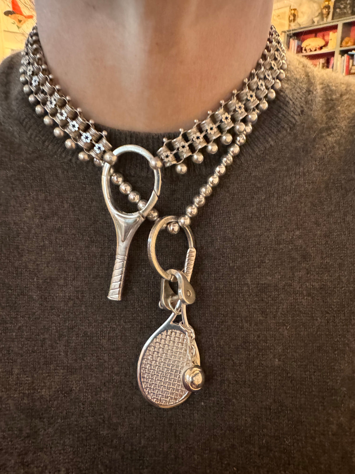 Lovely Victorian Silver Book Chain with Balls at Each Link
