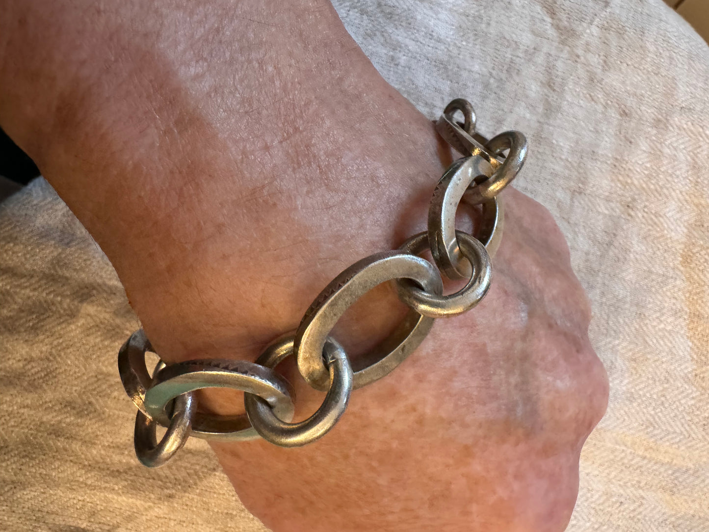 Large Stamped Native American Signed Link Bracelet