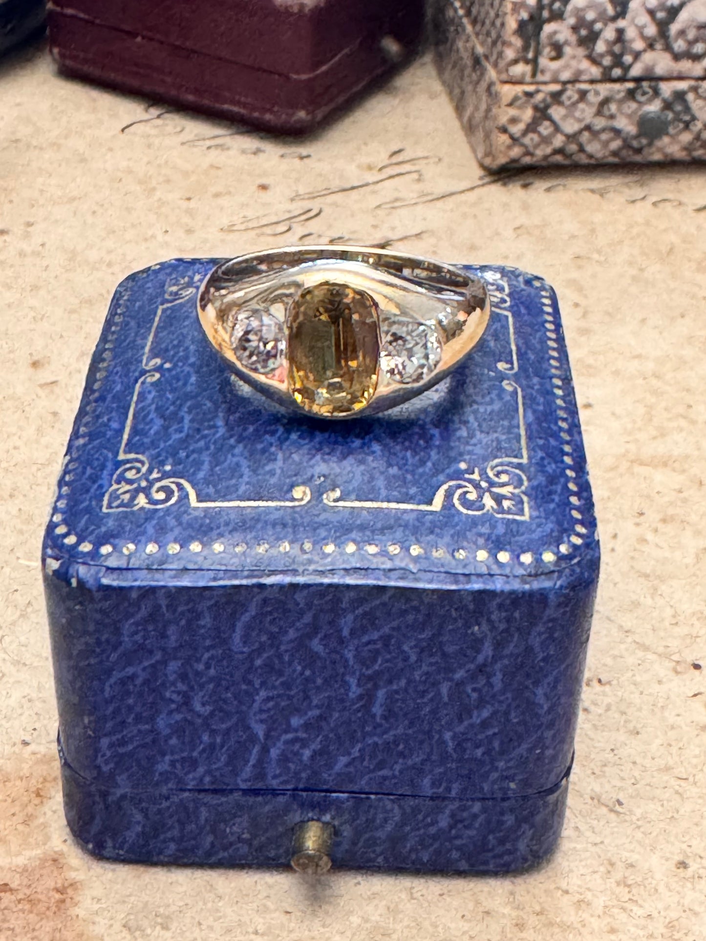 Incredible 14k Gypsy Ring with Natural Yellow Sapphire and Diamonds