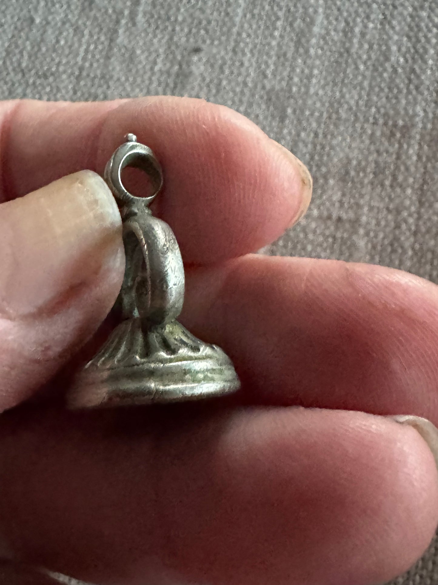small antique sterling silver fob with carved glass intaglio