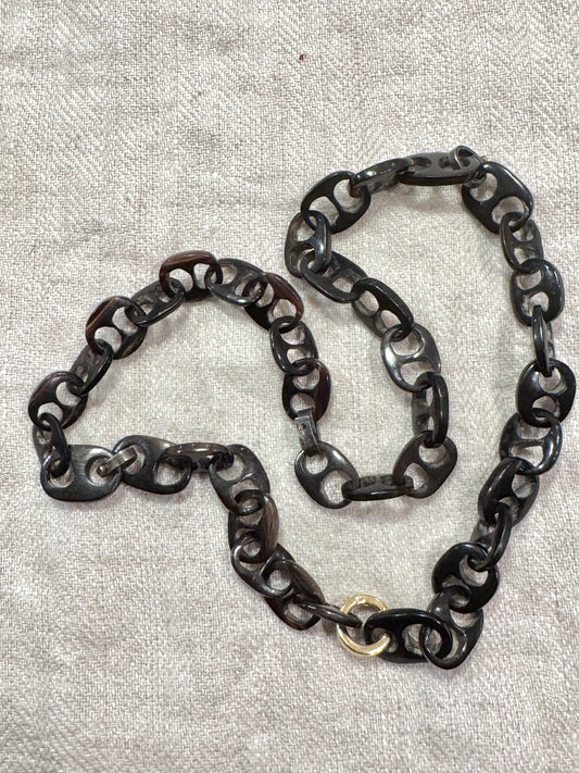 Victorian Carved Horn Anchor Chain Necklace