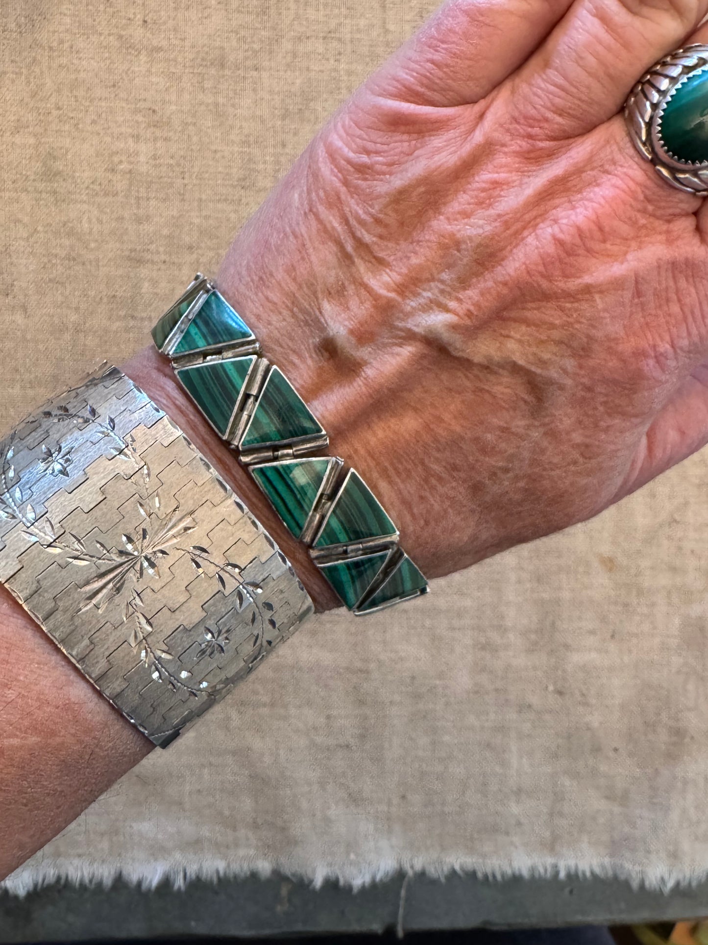 Amazing Vintage Malachite and Sterling Bracelet