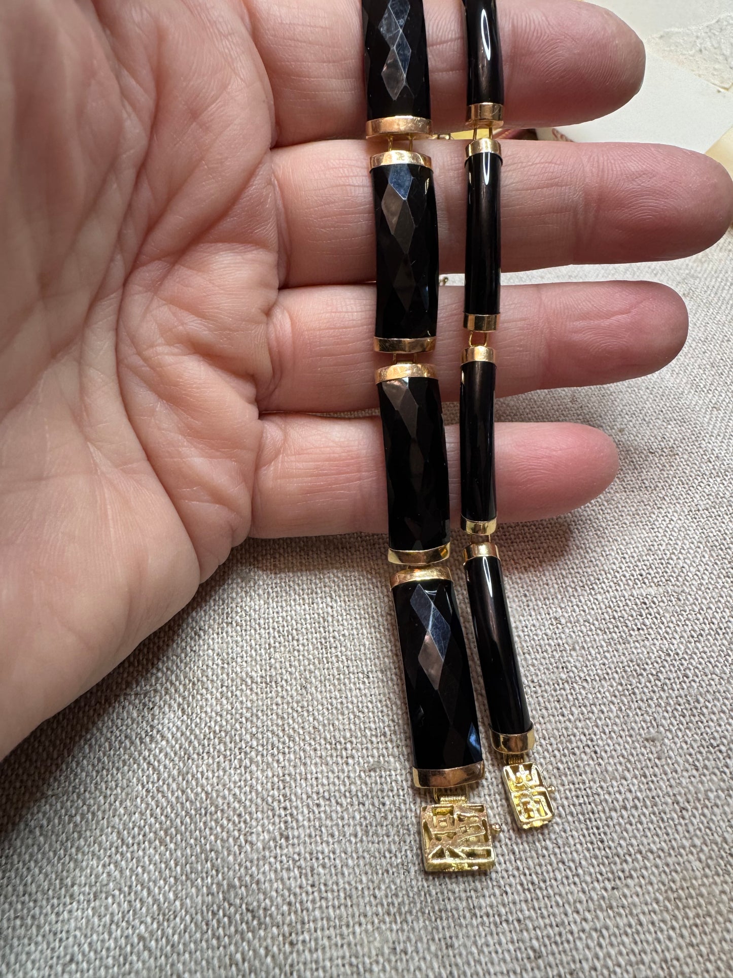 Lovely Black Onyx and 14k Gold Bracelet 2
