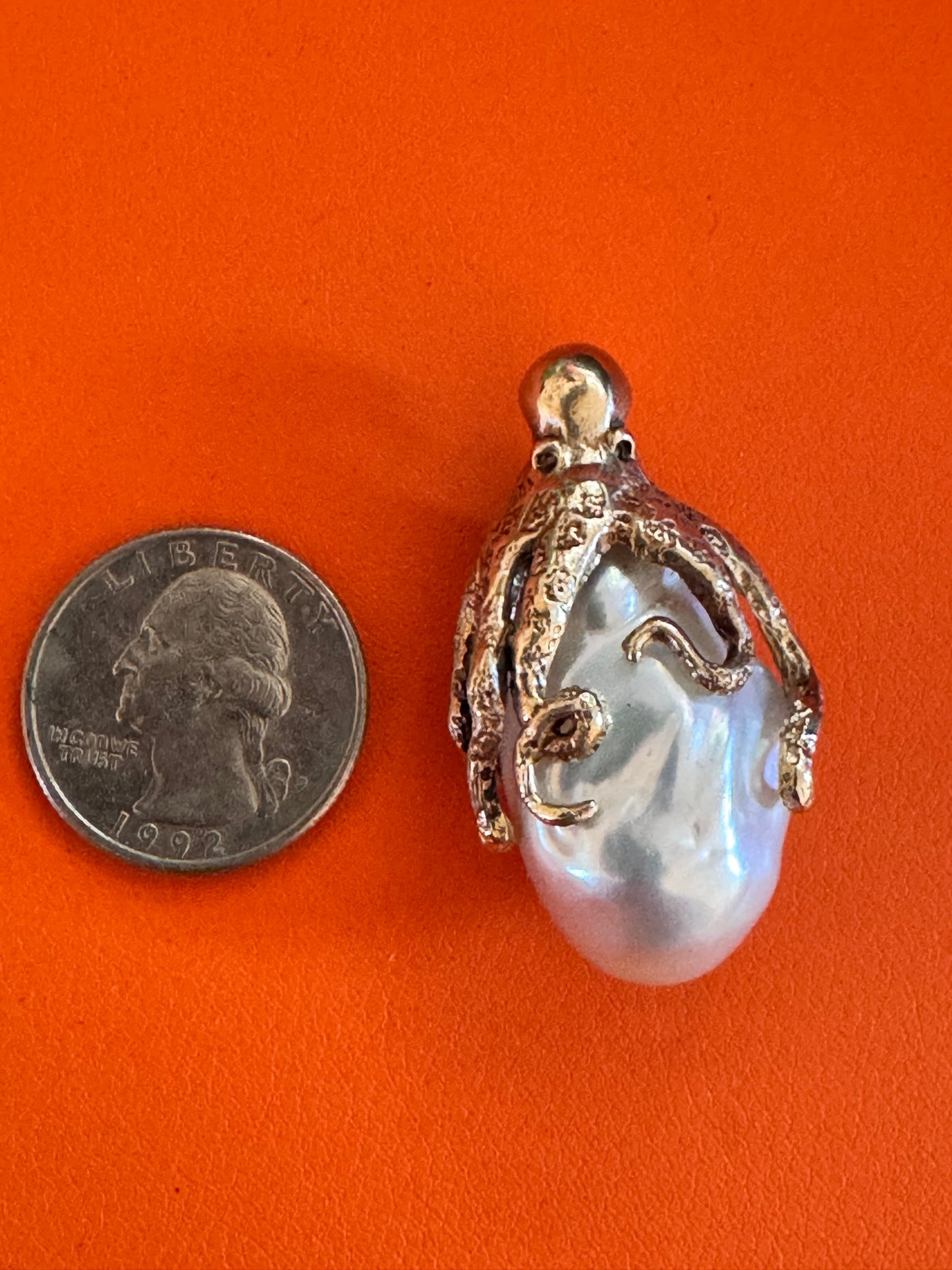 Giant Gold Octopus and Pearl Pendant