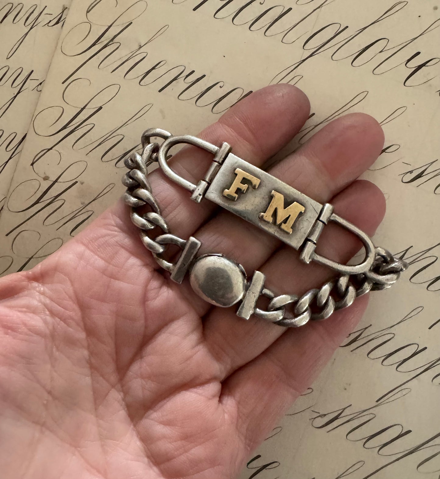 Handmade Vintage Mexican Sterling FM ID Bracelet