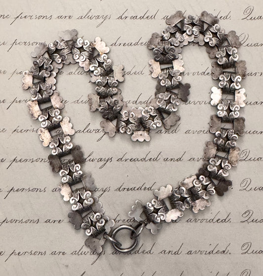 Engraved and Scalloped Reversible Victorian Silver Book Chain
