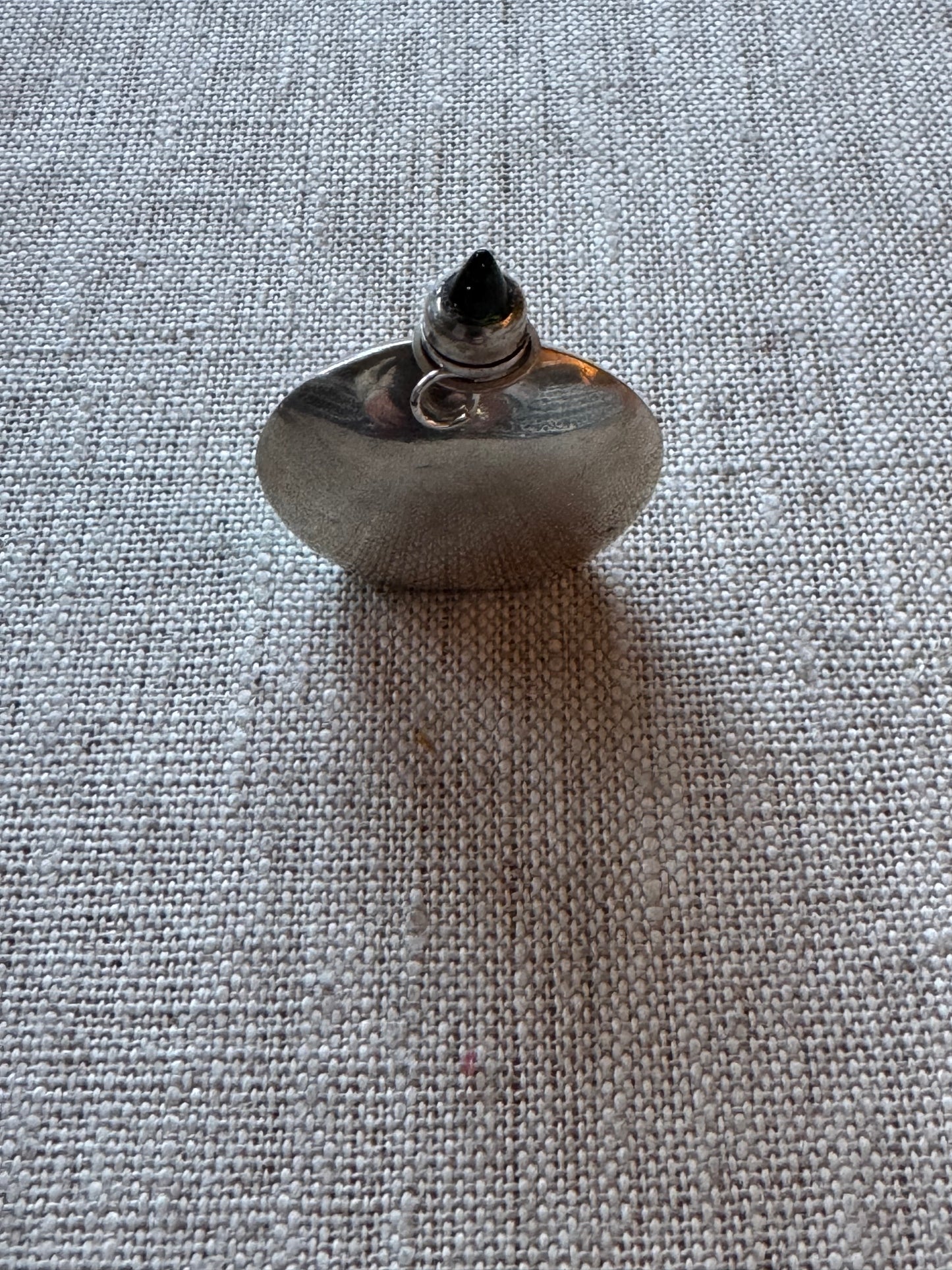 Beautiful Simple Sterling Perfume Bottle with Green Bullet Shaped CabochonStone in Lid