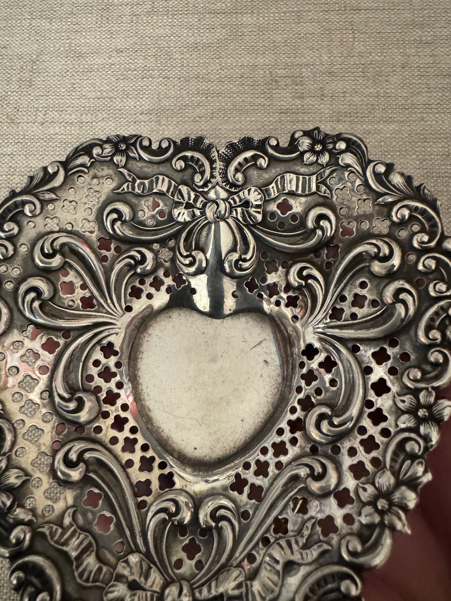 Exquisite antique Gorham Sterling Heart trinket dish
