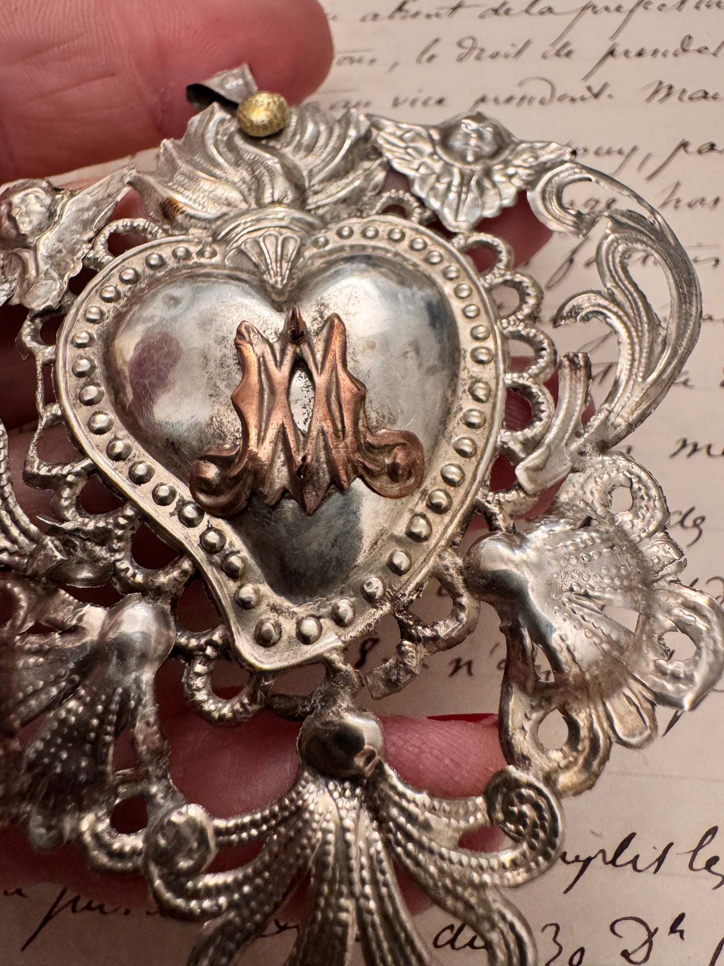 Medium Silver Repousse Ex Voto Heart #2