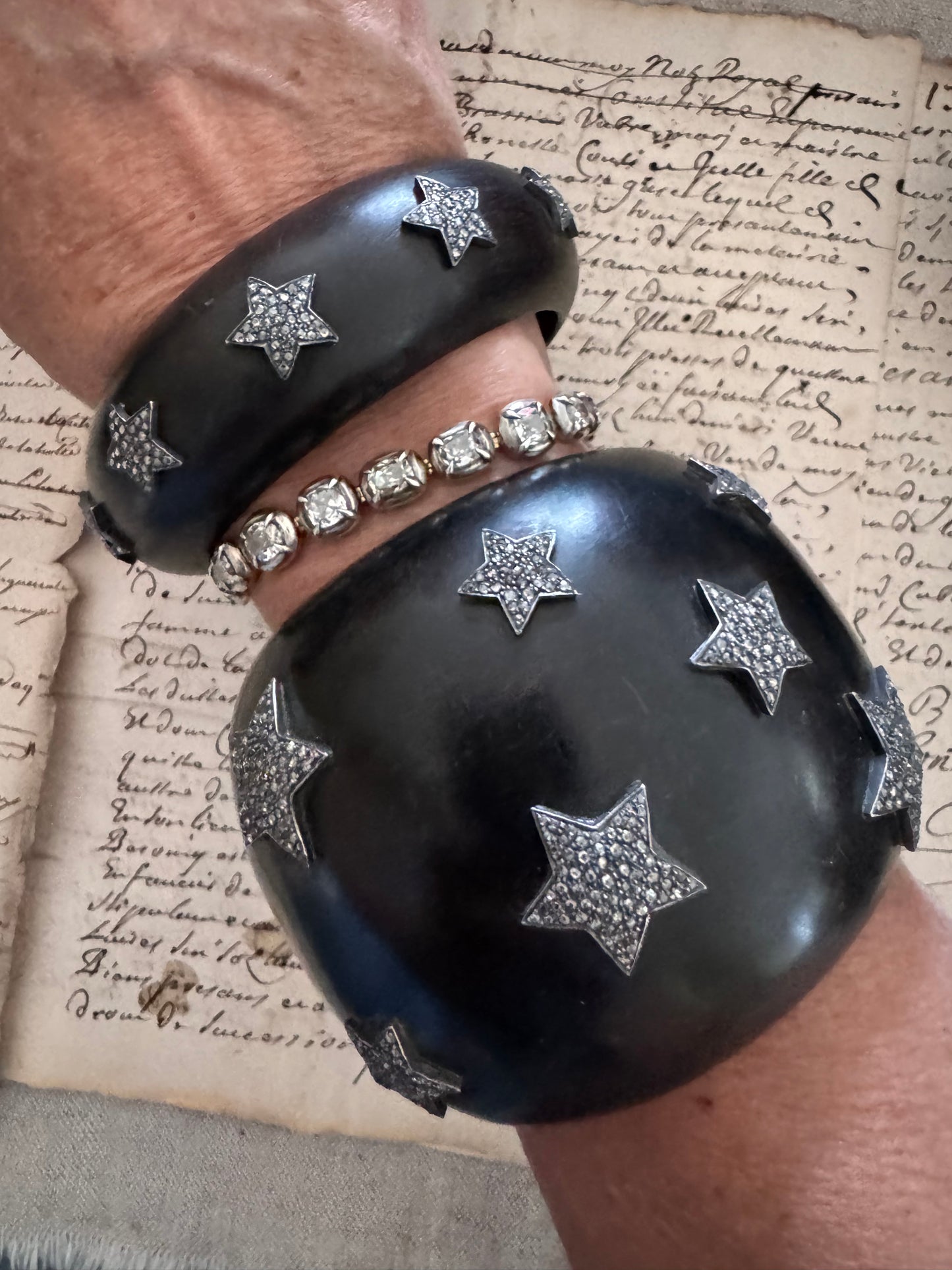 JKC Diamond and Extra Wide Ebony and Stars  Cuff