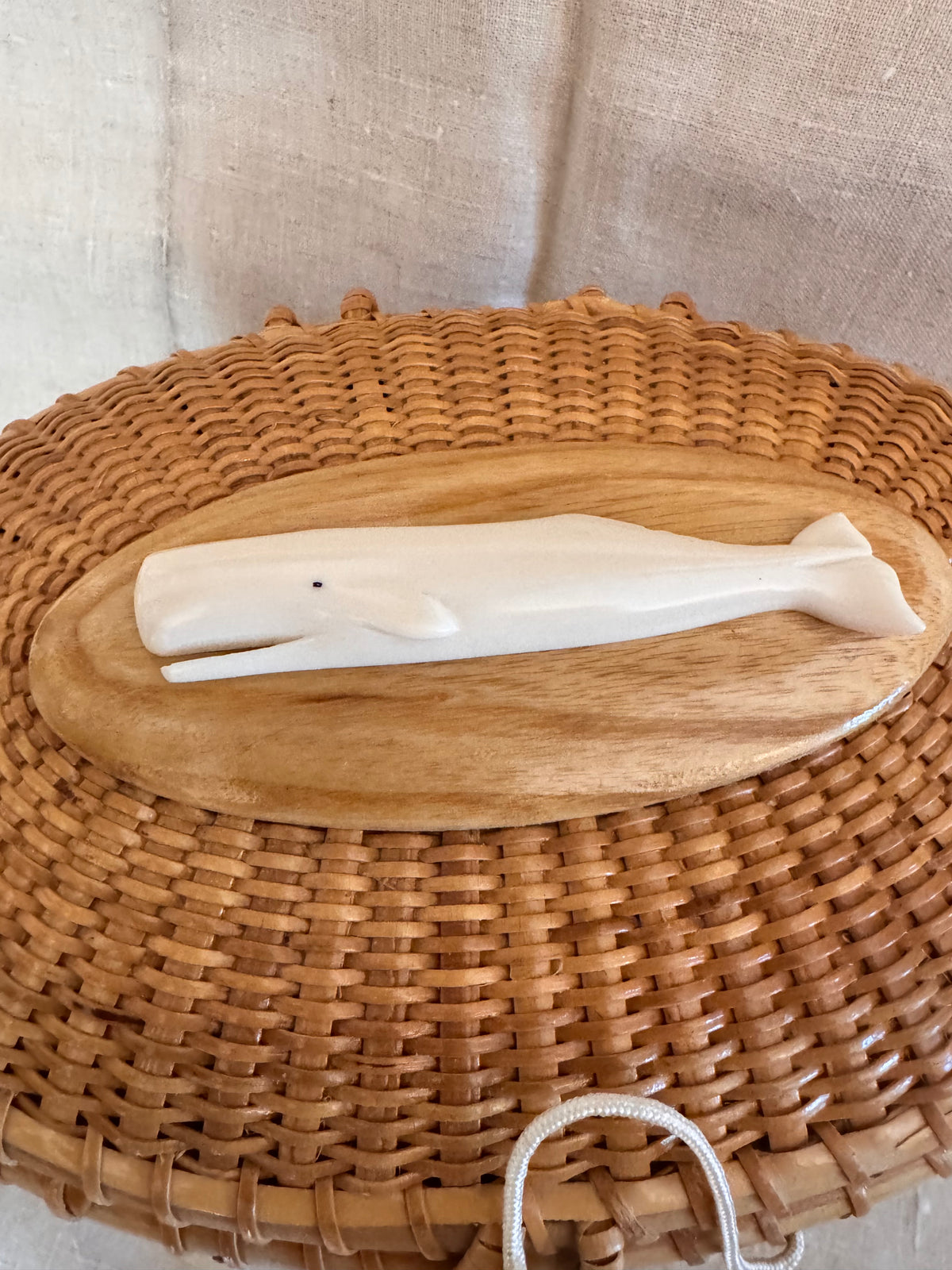 Large Oval Basket with White Whale on Ash Oval Plaque