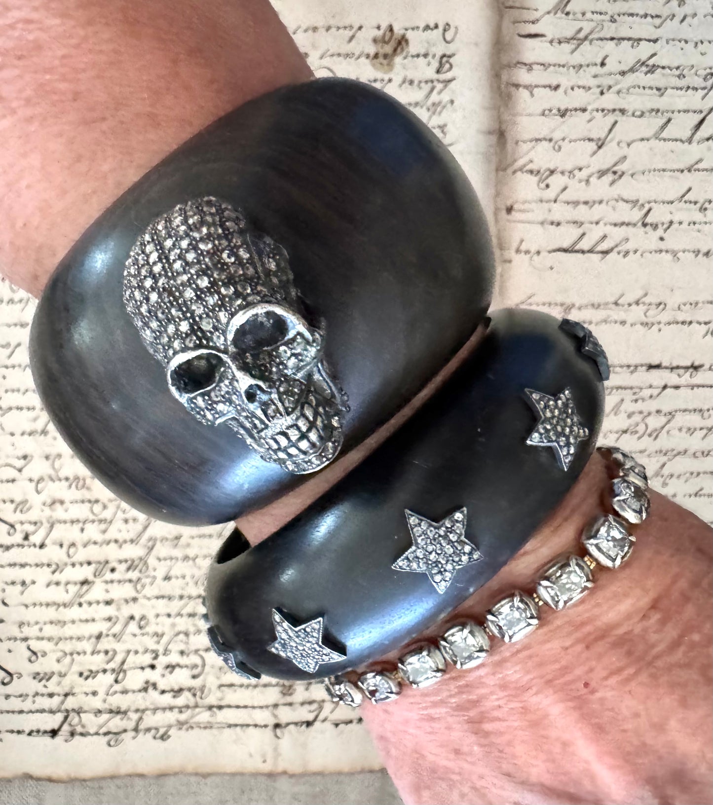 JKC Diamond and Ebony Skull Cuff