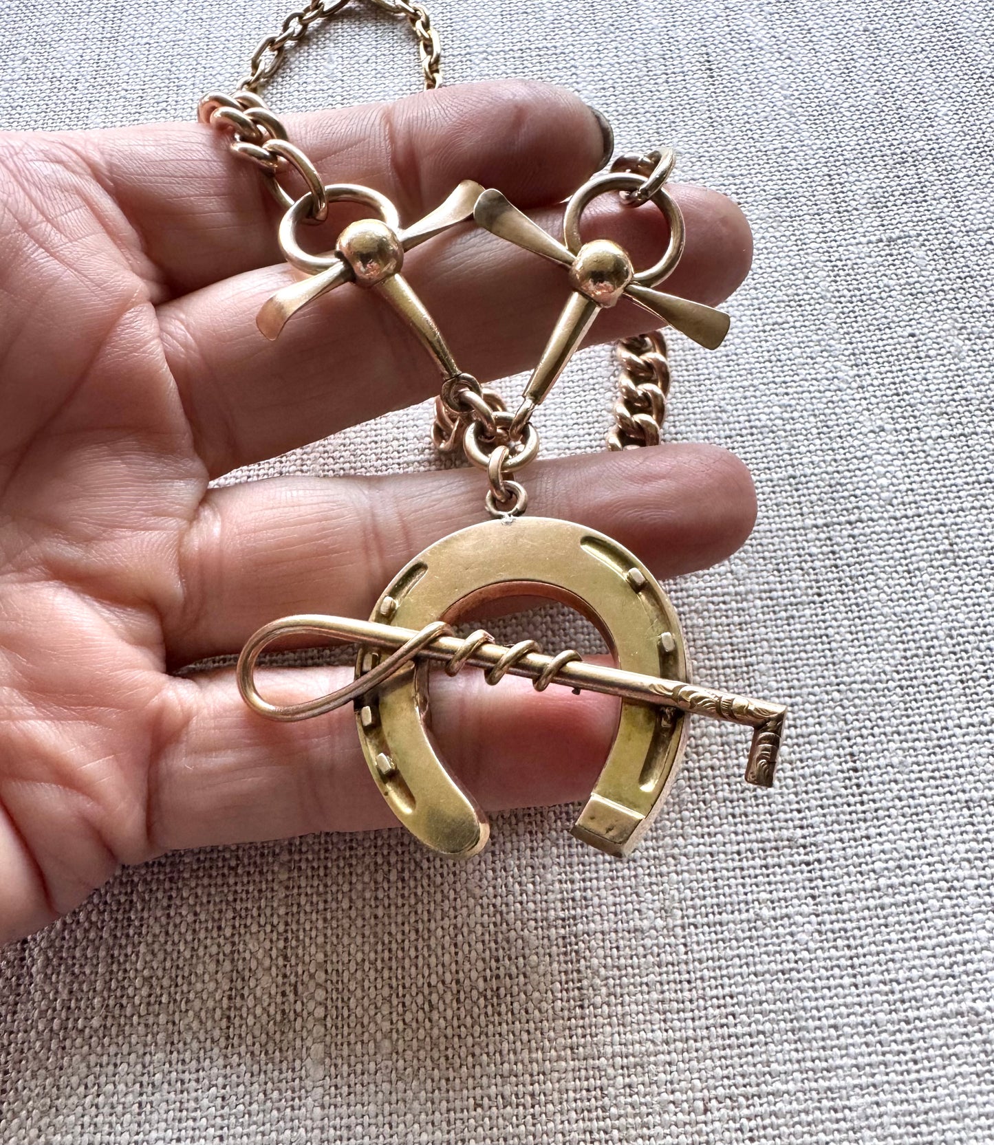 Gold Filled Equestrian Necklace with Horseshoe and Horsebit
