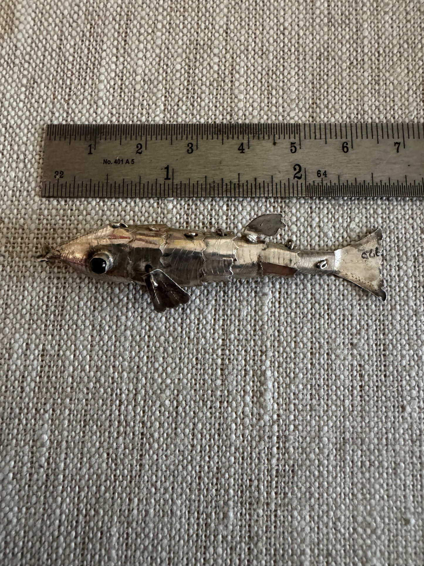 Medium Primitive Vintage Sterling Silver Articulated Fish