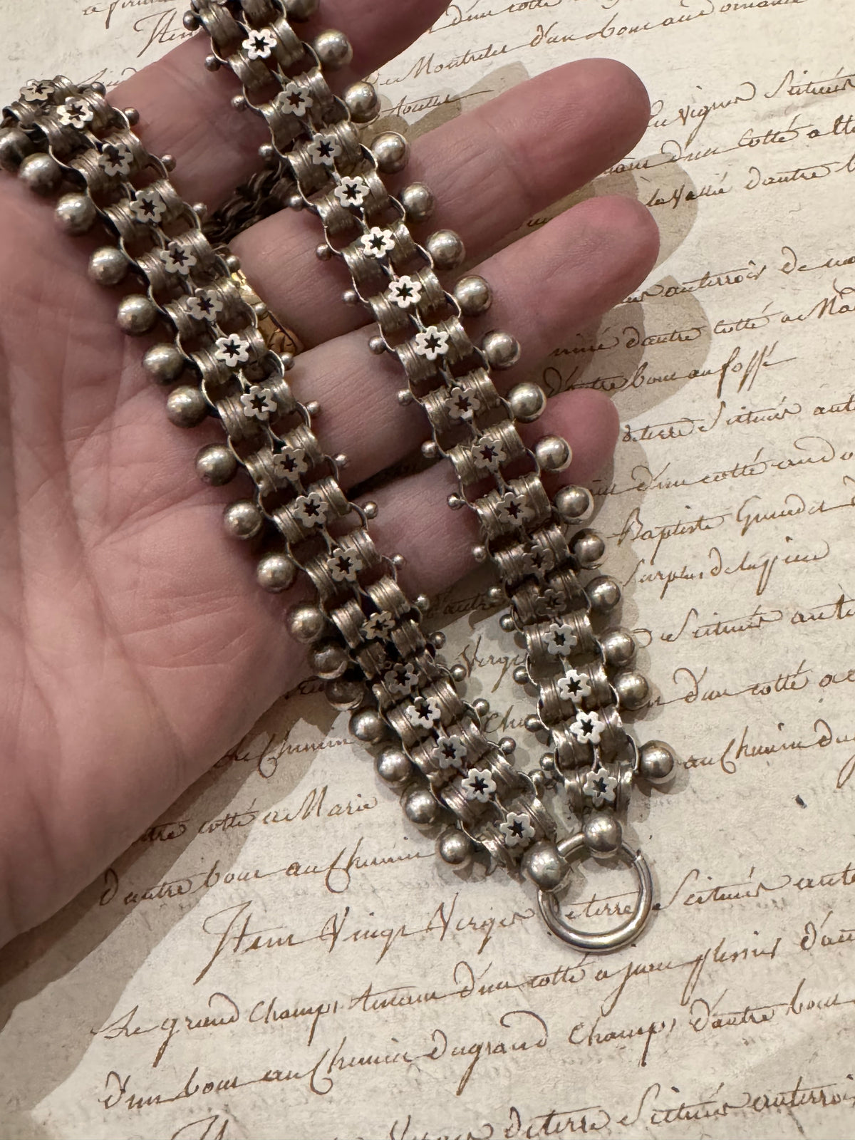 Lovely Victorian Silver Book Chain with Balls at Each Link