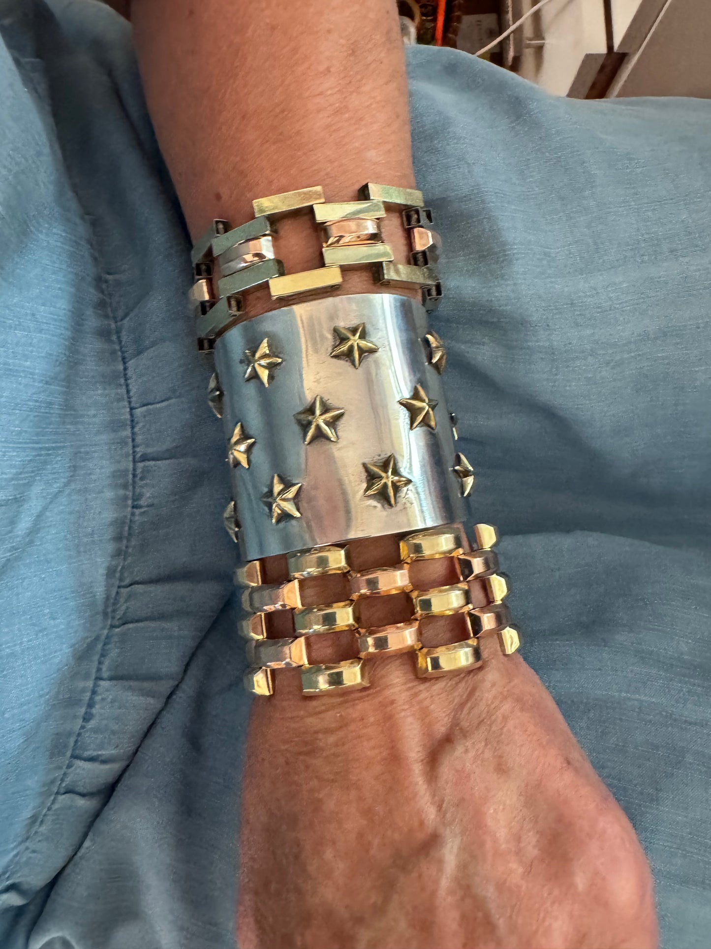 spectacular, rare Sterling Rebajes cuff with stars￼