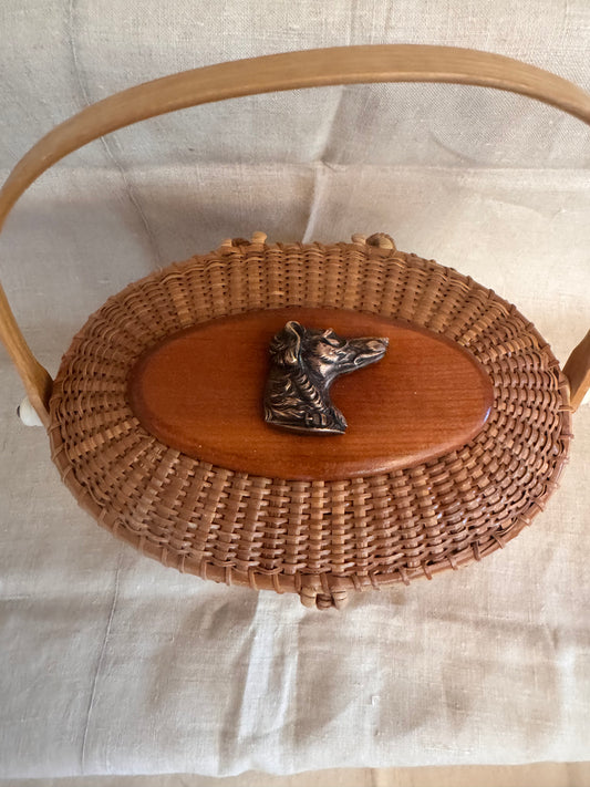 Large Oval Nantucket Basket with Copper Victorian Dog Head