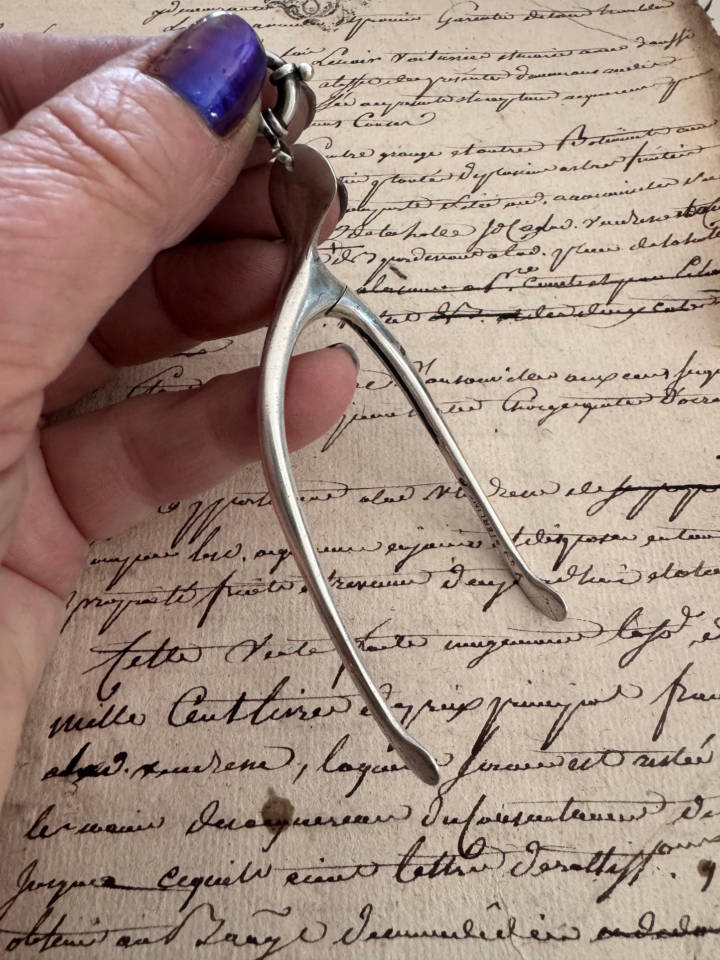 Huge Antique Sterling Wishbone Pendant