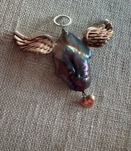 Huge Freshwater Baroque Pearl Pendant with Wings