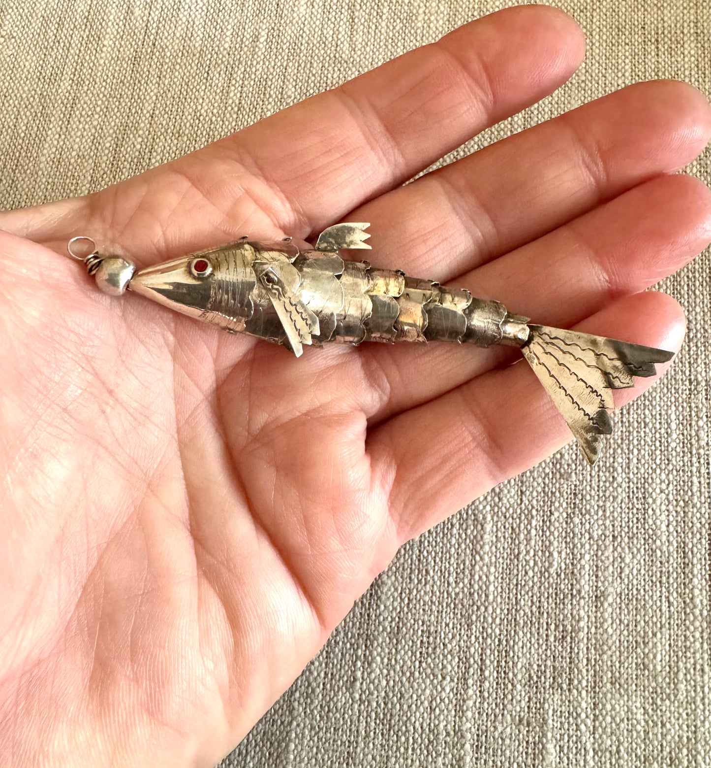 Large Primitive Vintage Sterling Silver Articulated Fish