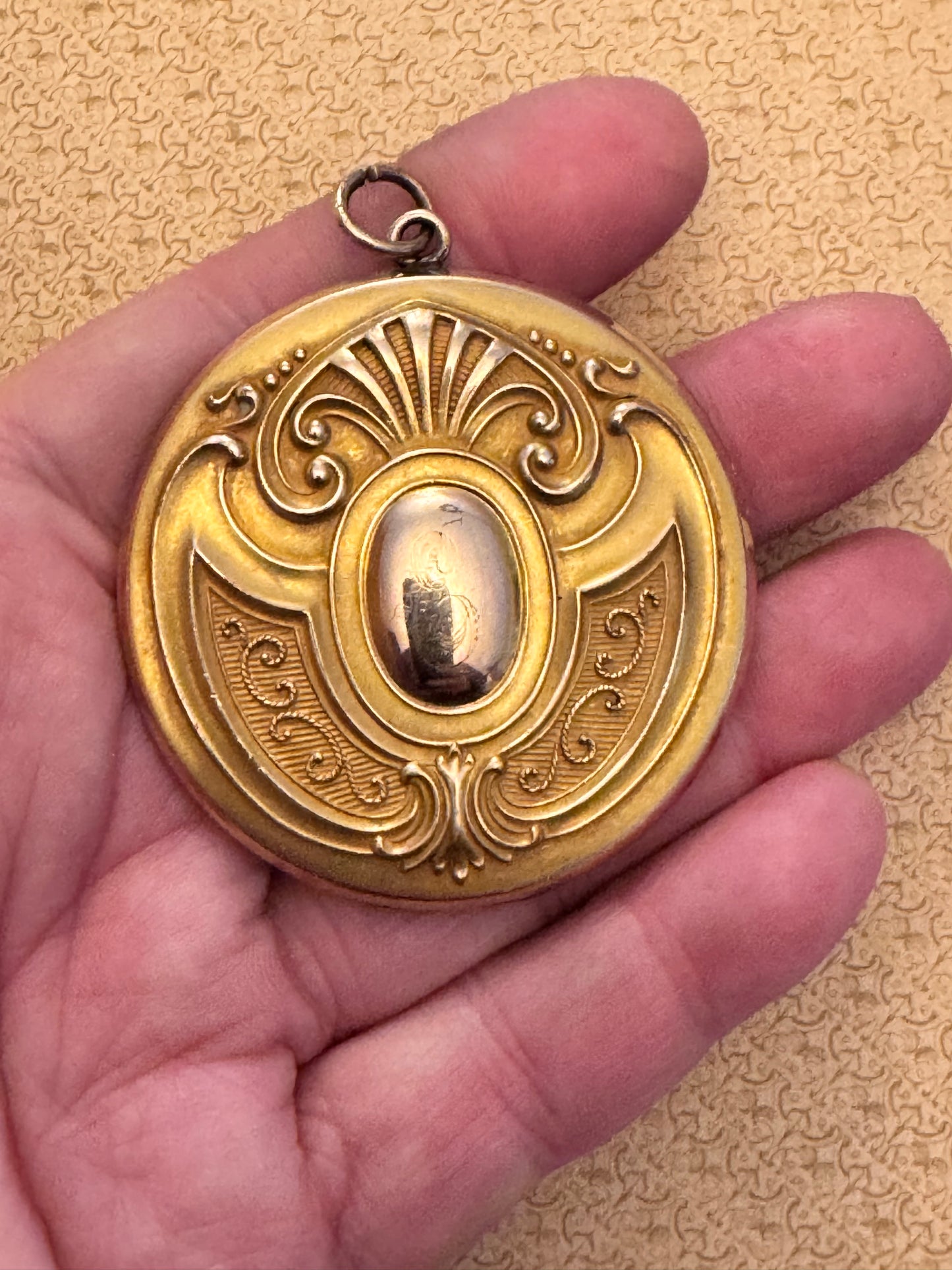 Large Round Gold Filled Art Nouveau Locket