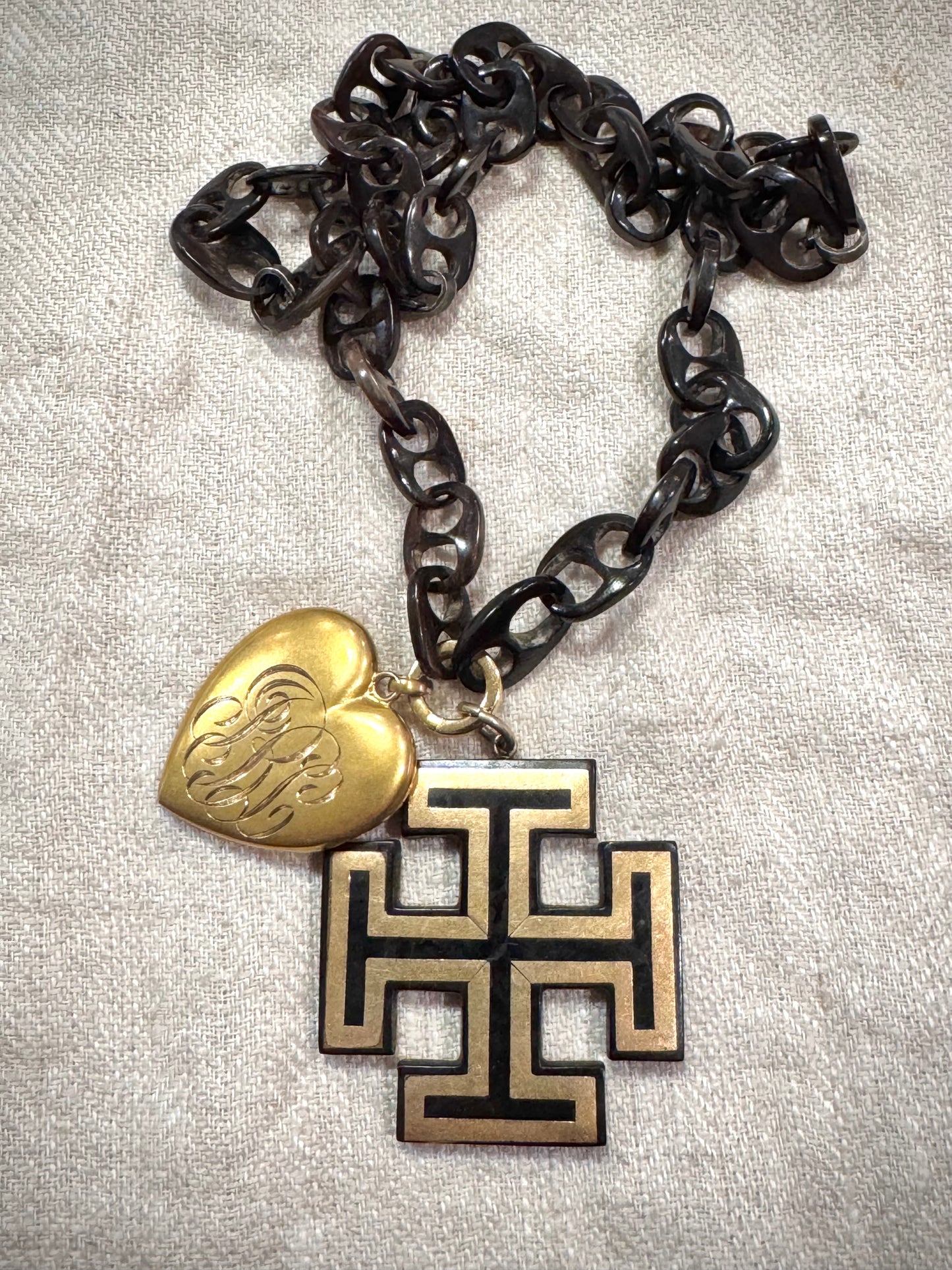 Victorian Carved Horn Anchor Chain Necklace