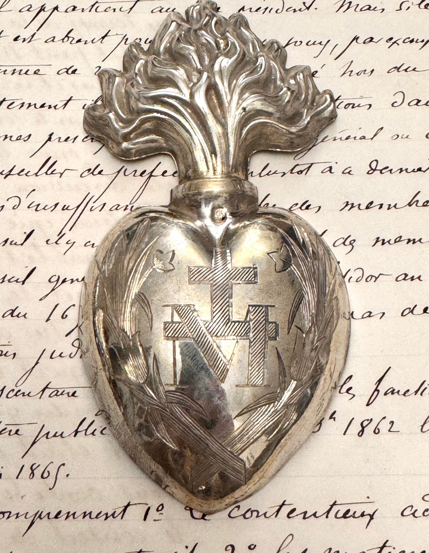 Beautiful Silver Ex Voto Flaming Heart