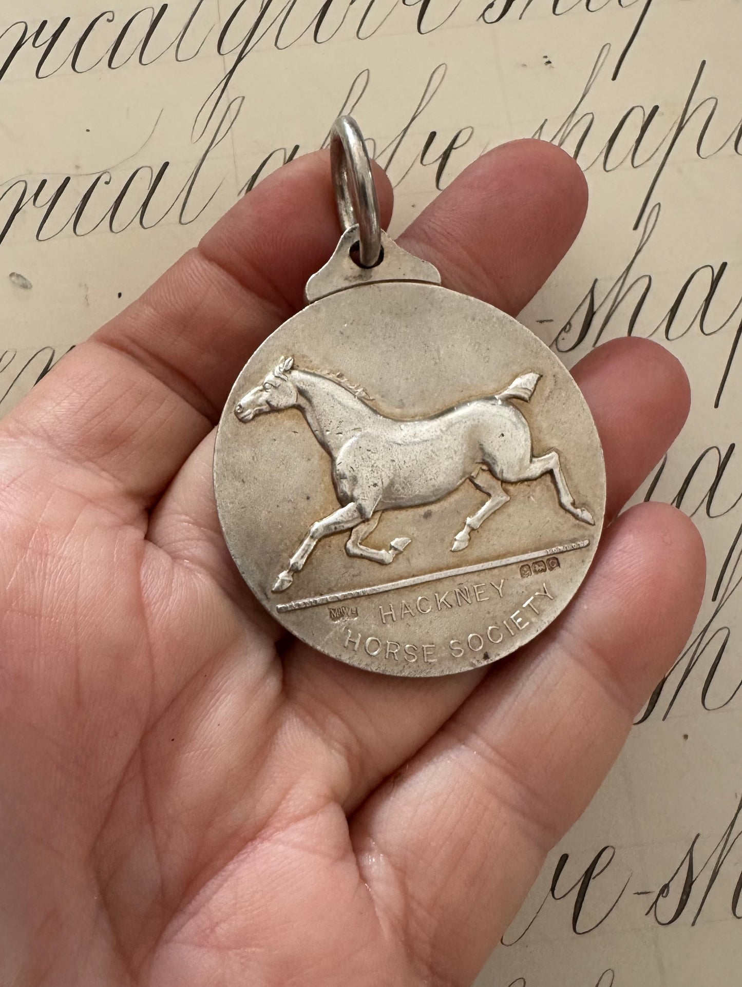 Enormous and Solid Sterling English Mappin & Webb Equestrian Medallion