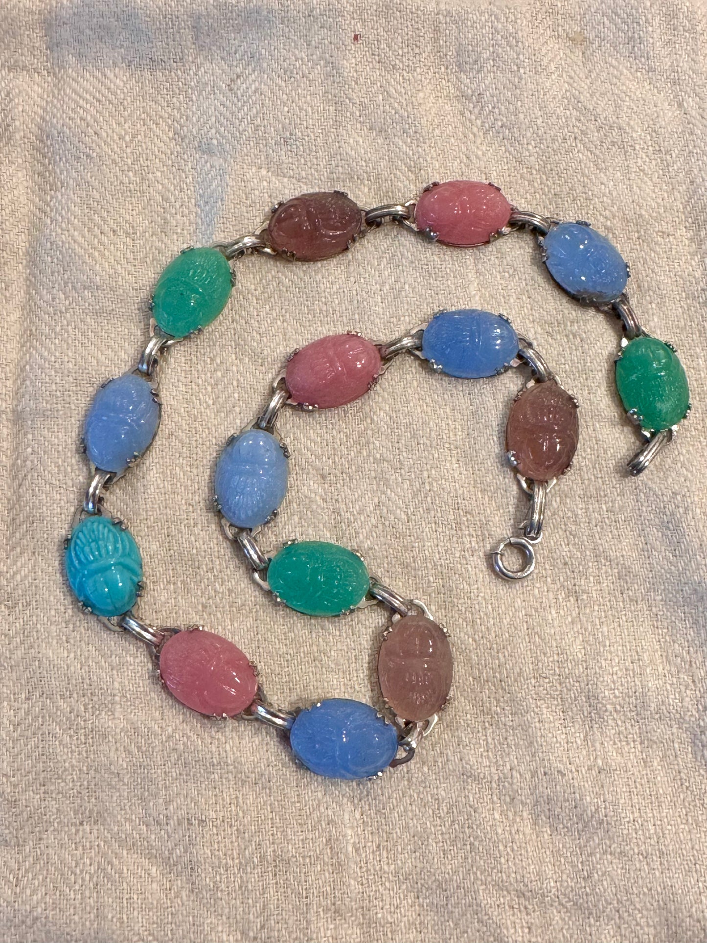 Stunning Czech Glass Scarab Necklace Set in Sterling