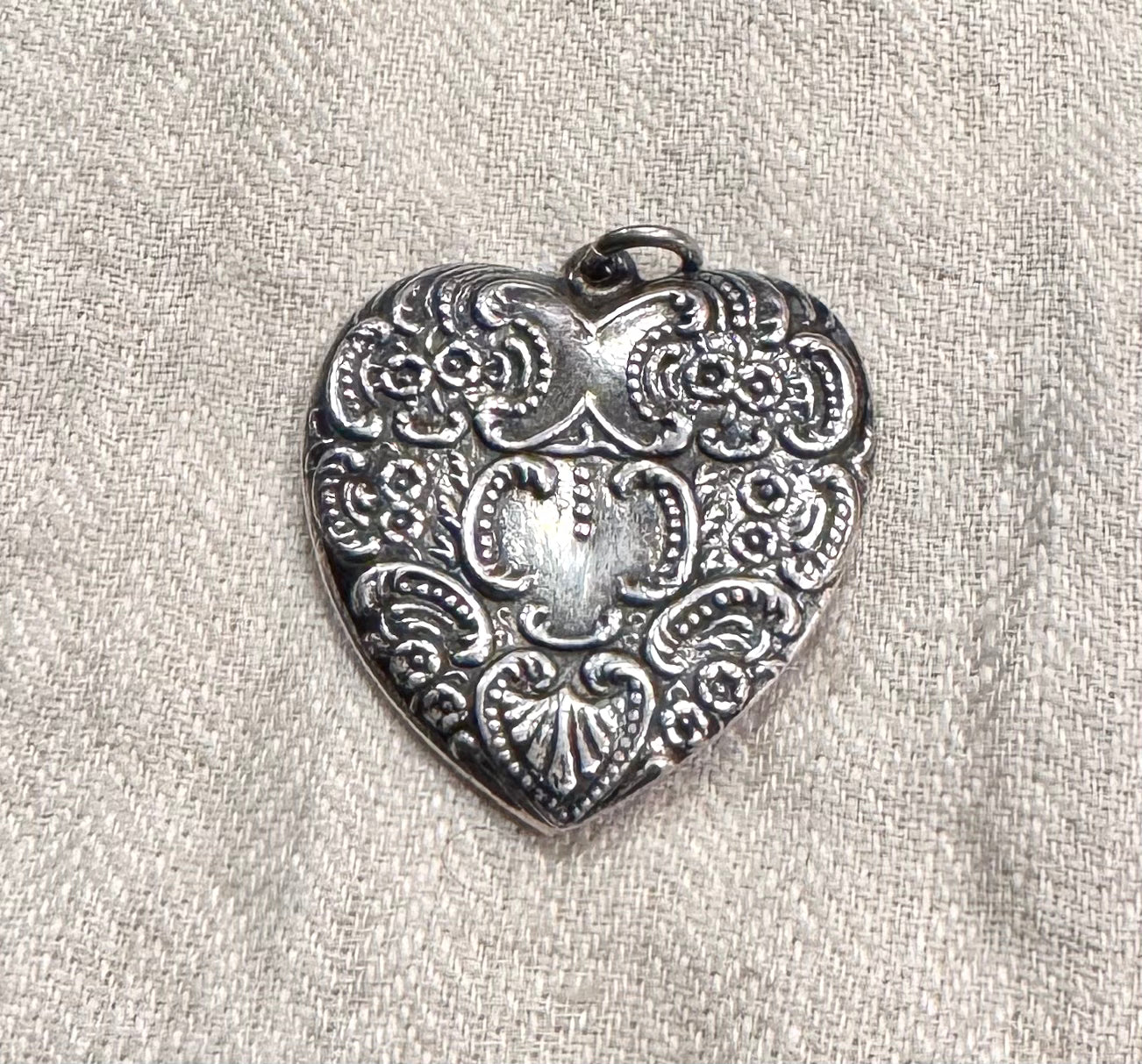 Antique Repoussé Sterling Puffy Heart Pendant