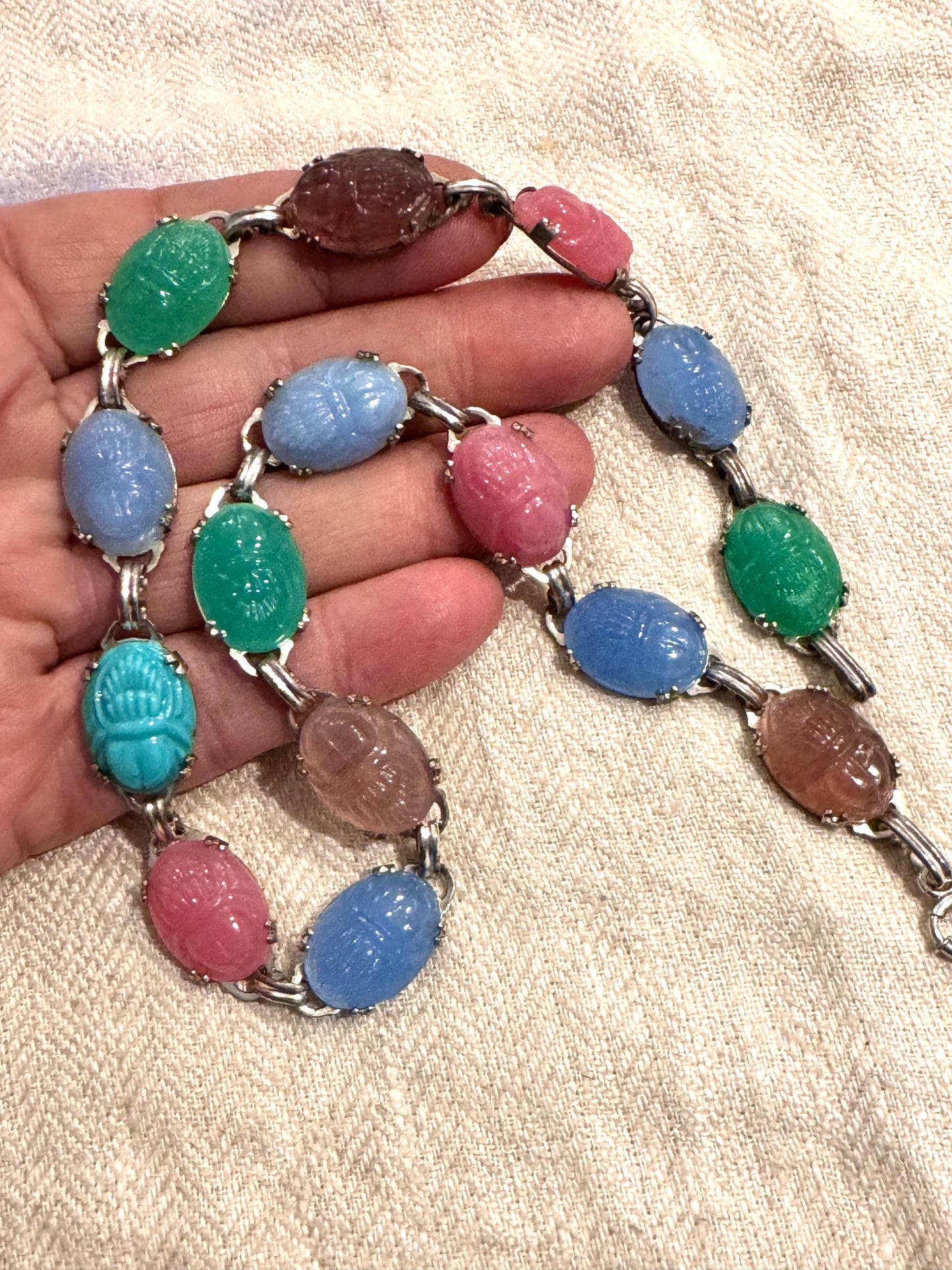 Stunning Czech Glass Scarab Necklace Set in Sterling