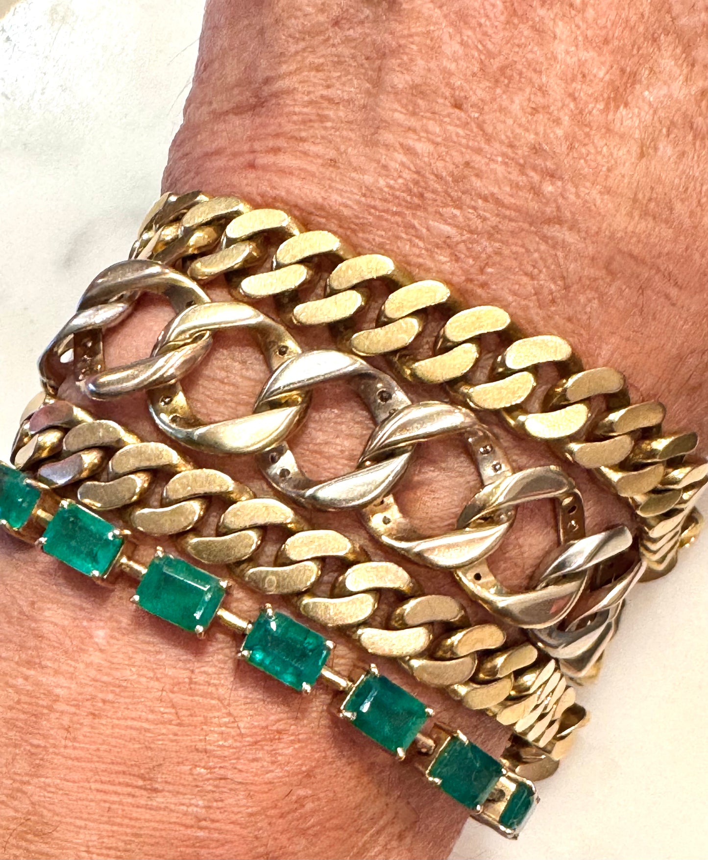 Tri-color Diamond and Gold Curb Link Bracelet