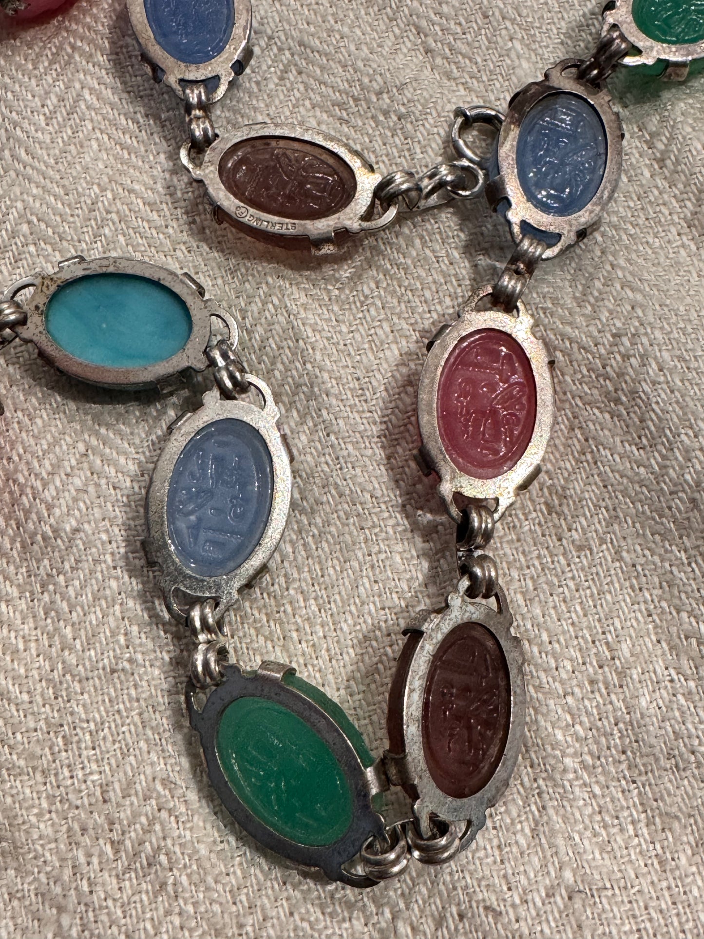 Stunning Czech Glass Scarab Necklace Set in Sterling