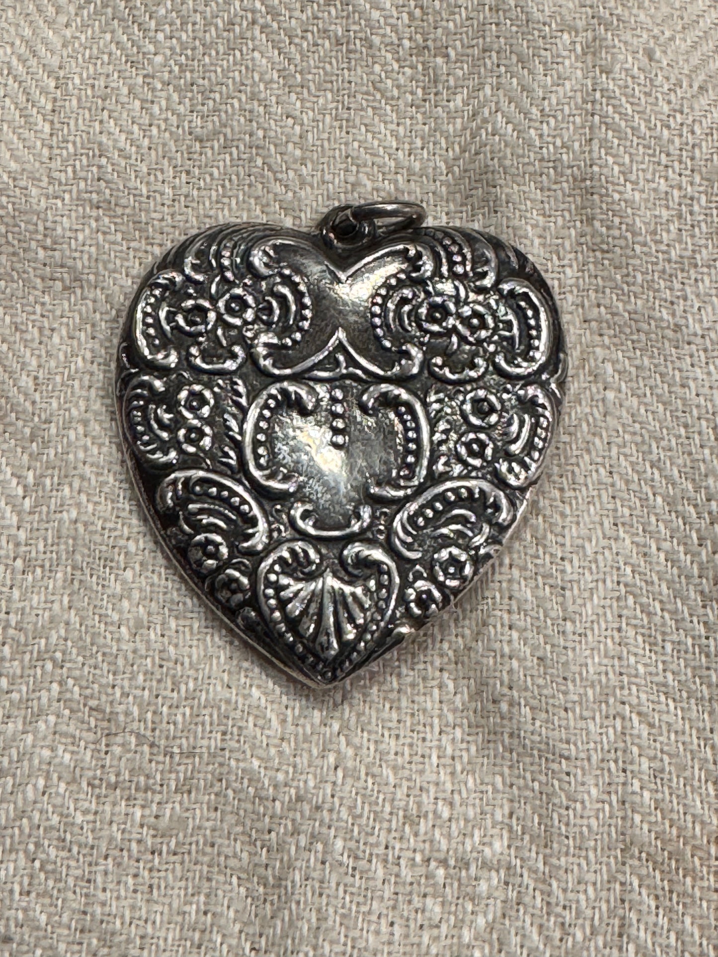 Antique Repoussé Sterling Puffy Heart Pendant