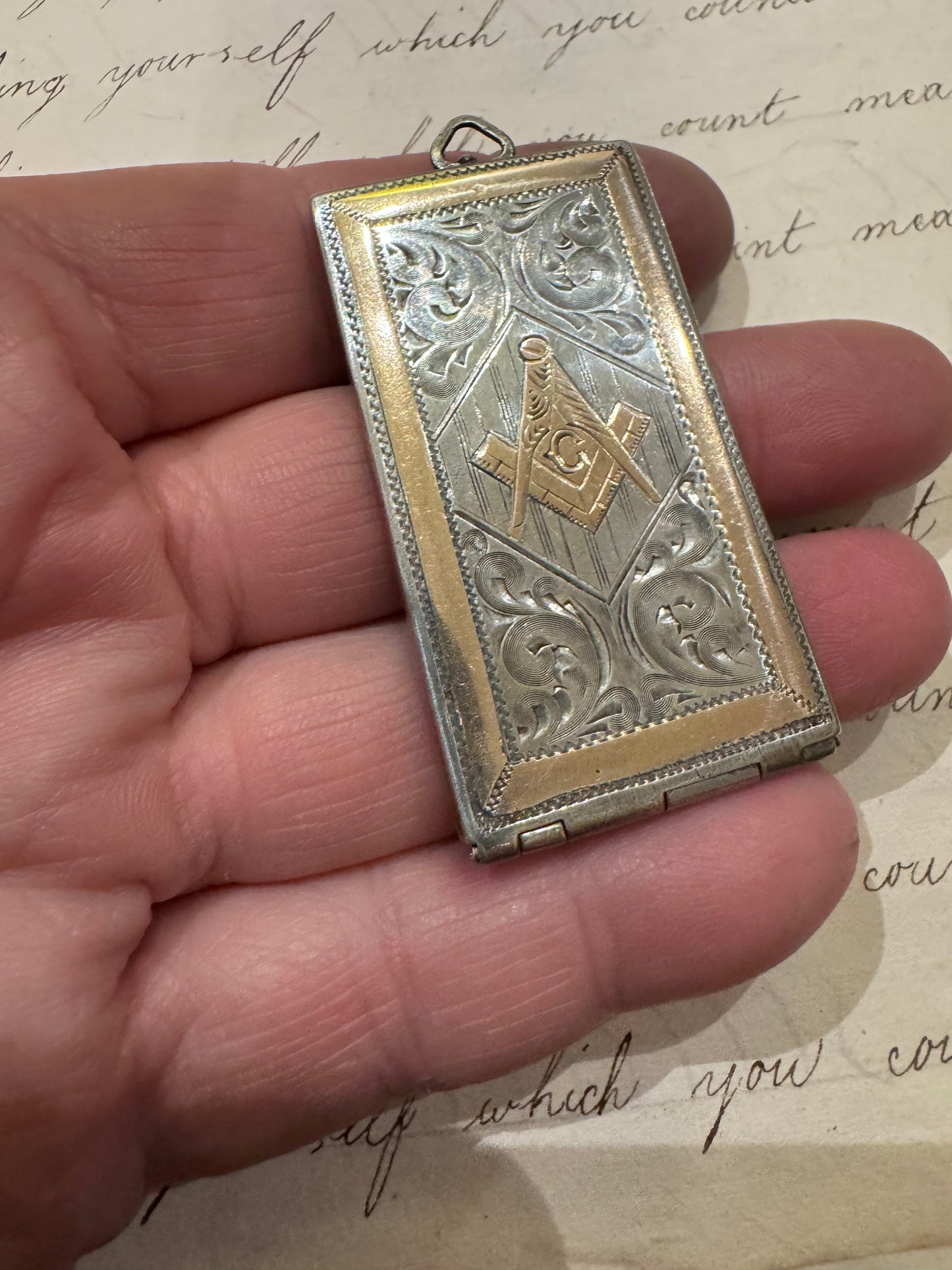 Beautiful Masonic Match Safe with 14k Gold Inlay